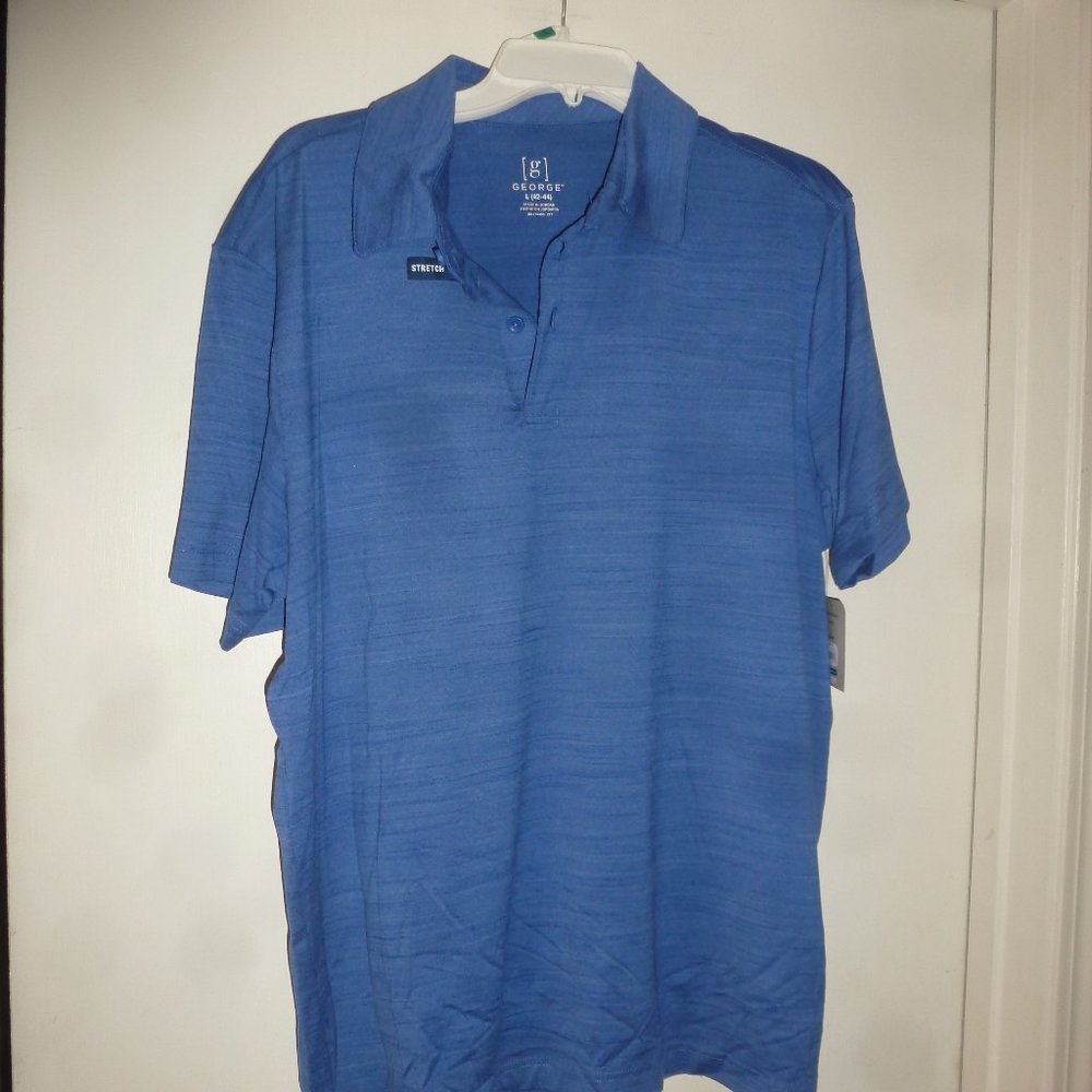 George Mens size L (42-44) Stretch  Blue Lightweight Golf Polo Shirt